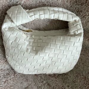 White soft leather woven handbag
